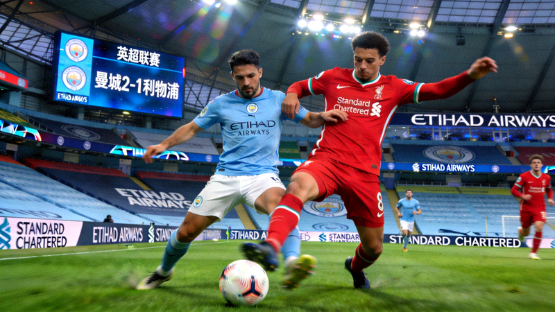 英超联赛曼城对阵利物浦的实时高清直播画面截图